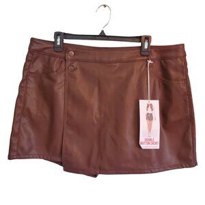 Celebrity Pink Brown Faux Leather Double Button Skort Size XXL NWT
